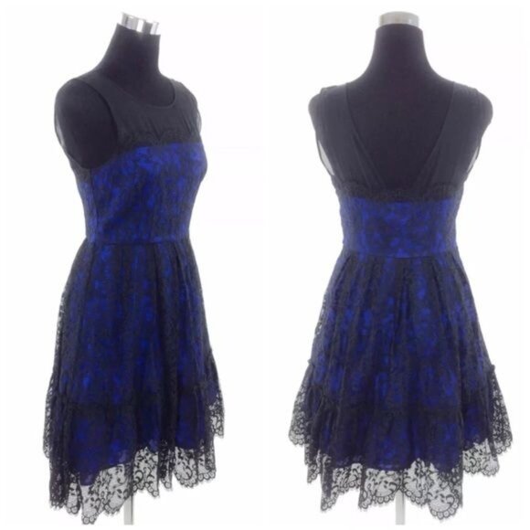 NWT Moulinette Soeurs X Anthropologie Blue & Black Lace Sleeveless A-Line Dress - Picture 16 of 16